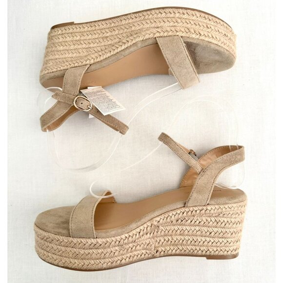 Banana Republic Platform Espadrille Sandals Size 8 Bone Faux Suede Resortwear - Picture 3 of 16
